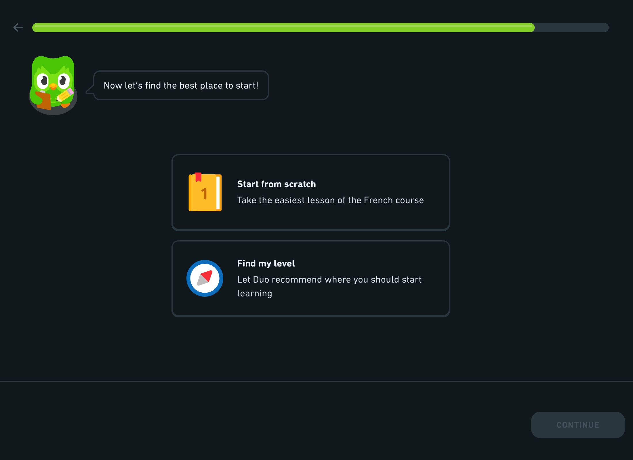 Duolingo onboarding step 4